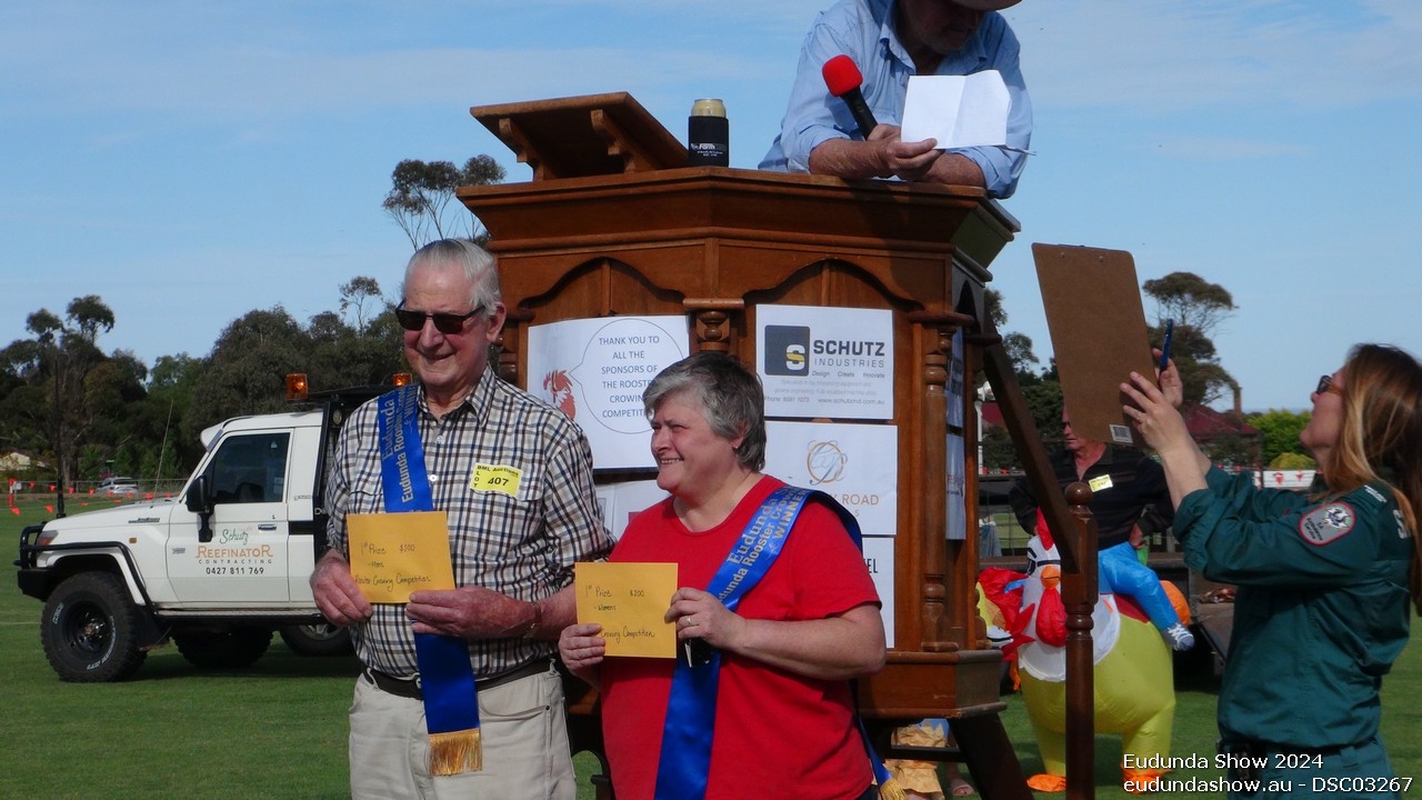 Mens & Womens Winners of Rooster Crowing Competition