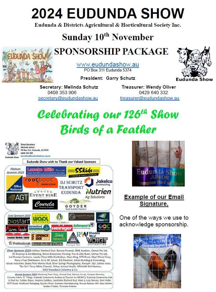 Eudunda Show Sponsorship Package 2024