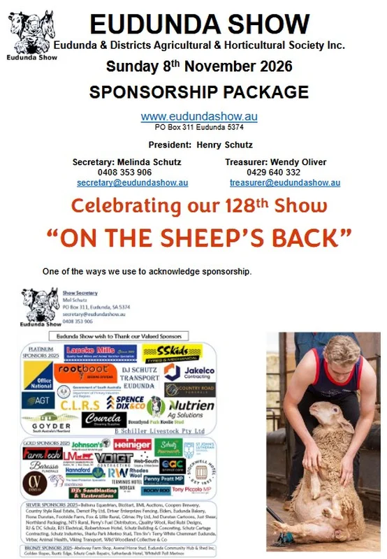 Eudunda Show 2026 Sponsorship Package Available