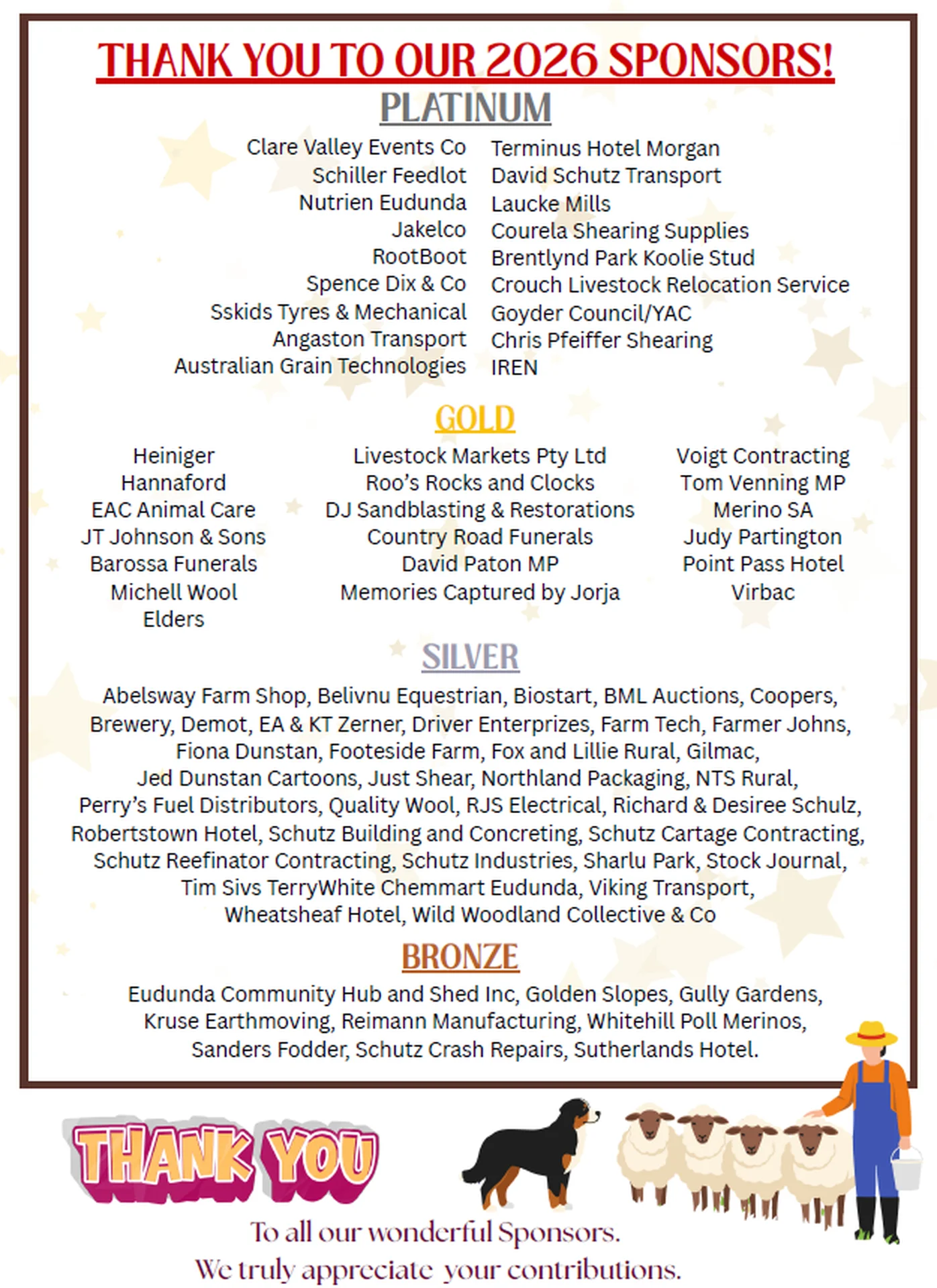 Eudunda Show 2026 - Thank You to our Sponsors