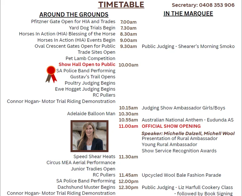 Eudunda Show 2026 - Timetable - top
